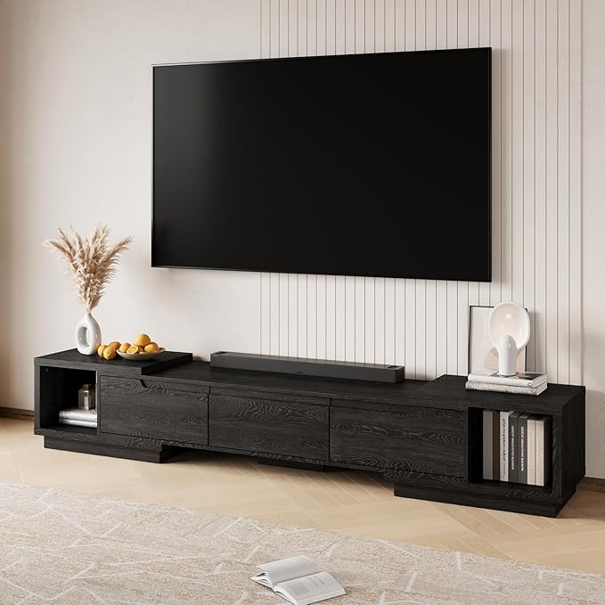 MEISSALIVVE Extendable TV Stand for Up to 120 Inch TV, Modern Entertainment Center with 3 Drawers & 2 Storage Compartments, Adjustable Length (65"-103"), TV Consoles for Living Room & Bedroom (Black)