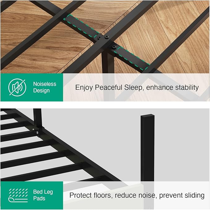Novilla Full Size Bed Frame with Modern Wooden Slatted Headboard, Easy Assembly, Heavy Duty Metal Platform, Noise-Free, Under-Bed Storage, No Box Spring Needed