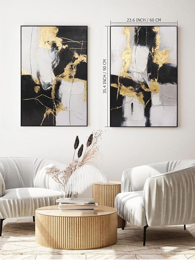SAFERRYHOME Framed Wall Art - Black and Gold Wall Art Decor - Large Abstract Canvas Wall Art for living room bedroom office