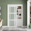 SMARTSTANDARD Sliding Closet Door 48x80(Double 25") Inch, Bypass Frosted Glass 3-Lite,Hardware Kit with Handles Included, Preassembled MDF with PVC Panels for Easy Install, White