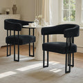 SIMTONAL Boucle Dining Chairs Set of 2-Black Accent Chairs with Arms, Soft Teddy Fleece Upholstered Armchairs for Kitchen Dining Living Room