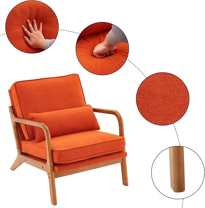 Bonnlo Burnt Orange Accent Chairs Set of 2, Upholstered Mid Century Modern Lounge Chairs Reading Chairs Side Sitting Chair Solid Wood Farmhouse Armchairs for Living Room, Bedroom, Guest Room