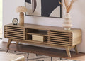 mopio Ensley 59" TV Stand with Slatted Door, Mid Century Modern Entertainment Center for 55/60/65 inch TV, Farmhouse Media Console with Storage, Adjustable Shelves, Round Edges, Living Room (Oak)