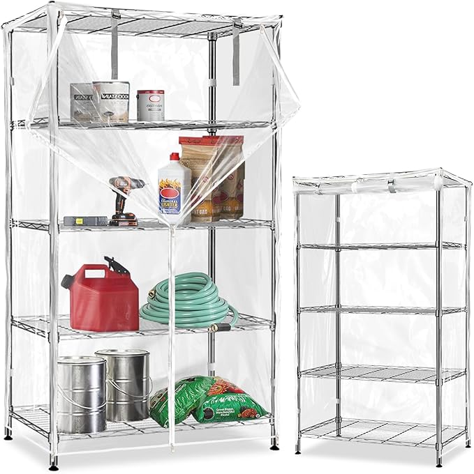 Waterproof Shelf Cover,Durable Dustproof Storage Wire Rack Covers,Outdoor Shelving Covers for Wire Shelves with Zipper 48''x20''x72'',Clear,Cover Only