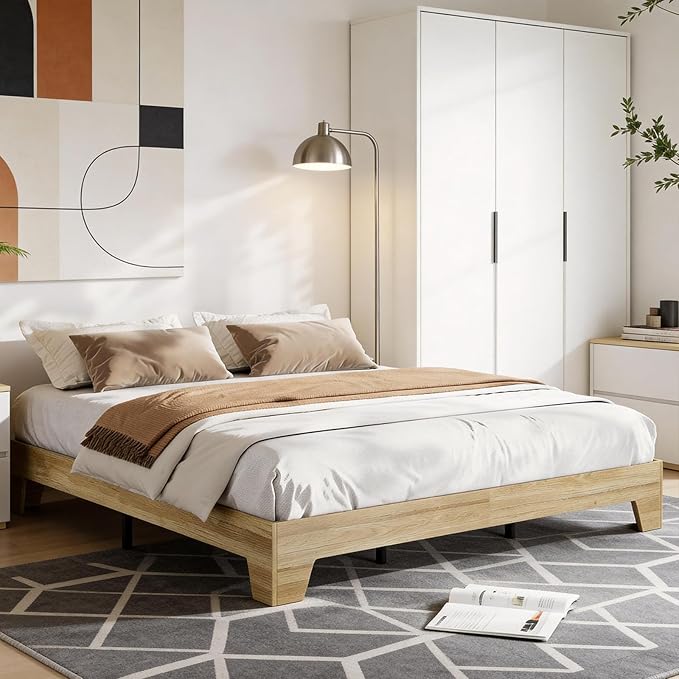 GarveeHome King Size Platform Bed Frame, Minimalist Wood Bed Frame No Headboard Needed, Sturdy Low Profile Bed with Natural Wood Grain, Noise-Free & Easy Assembly