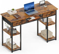 Sweetcrispy Desk with Fabric Drawers, Computer Office 48 Inch Gaming Writing Study 4 Storage Shelves Table for Home Office Bedroom PC Desk, Pure Brown