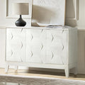 HULALA HOME Modern Kitchen Buffet Cabinet Storage Sideboard with 3D Geometric Design, Freestanding Floor Cabinet with 3 Doors & 2 Adjustable Interior Shelves for Living Room Dining Room Hallway, White