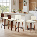 Counter Height Bar Stools Set of 4, 26+inch Swivel Faux Leather Barstool with Back, Upholstered Mid-Century Modern Bar Chairs with Bent Wood Legs for Kitchen Counter, Dining Room, Cream White