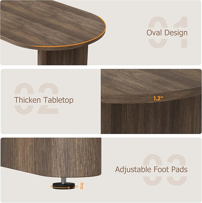 GarveeHome Oval Dining Table for 6-8 People, Long Large Kitchen Table with Thick Sturdy Wooden Base, Farmhouse Dining Room Table for for Kitchen, Living Room, Office (70.87" Long,Brown)