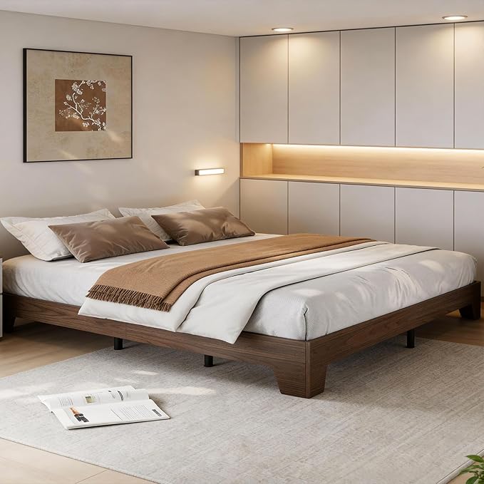 GarveeHome California King Size Platform Bed Frame, Minimalist Wood Bed Frame No Headboard Needed, Sturdy Low Profile Bed with Natural Wood Grain, Noise-Free & Easy Assembly