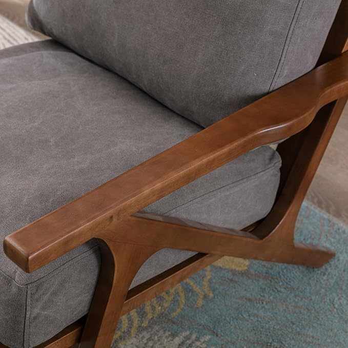 chairus Mid-Century Modern Accent Chair, Comfy Upholstered Lounge Armchair with Removable Cushions & Solid Wood Frame, Reading Chair for Living Room Bedroom Office, Grey Denim Fabric