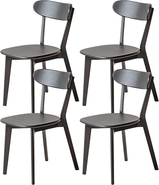 Modern Dining Chairs Set of 4, Solid Oak Wood Dining Chair with Comfortable Backrest, Sturdy Wooden Chairs for Kitchen, Dining Room, Black