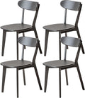 Modern Dining Chairs Set of 4, Solid Oak Wood Dining Chair with Comfortable Backrest, Sturdy Wooden Chairs for Kitchen, Dining Room, Black