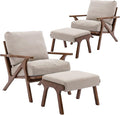 chairus Mid-Century Modern Accent Chairs with Ottomans Set of 2, Comfy Upholstered Lounge Armchairs with Solid Wood Frame, Reading Chairs for Living Room Bedroom Office, Beige Denim Fabric