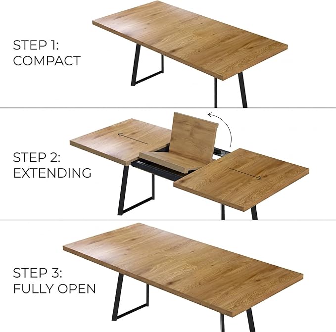 ZckyCine Extendable Dining Table 47"-63", Rustic Wood Modern Scandinavian Style Dining Room Table, Space Saving Kitchen Apartment Furniture, Seats 4-6