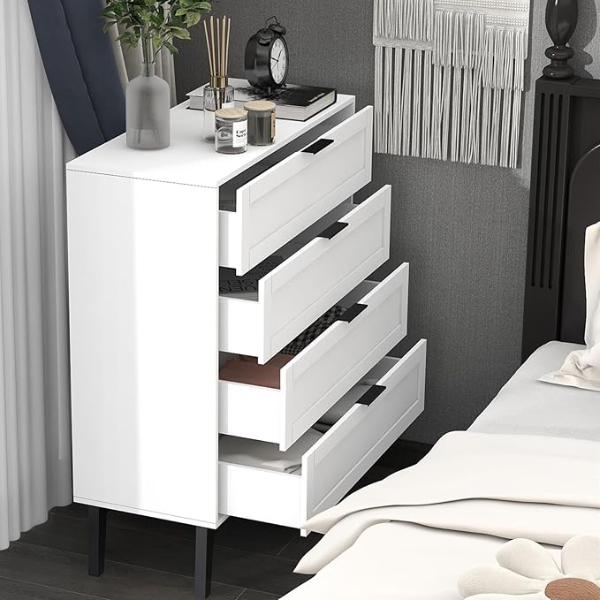 TaoHFE White 4 Drawer Dresser for Bedroom,Wood Lingerie Chest of Drawers for Bedroom,Modern 36inch Tall White Dresser for Bedrooms Living Room, Entryway, Cloakroom