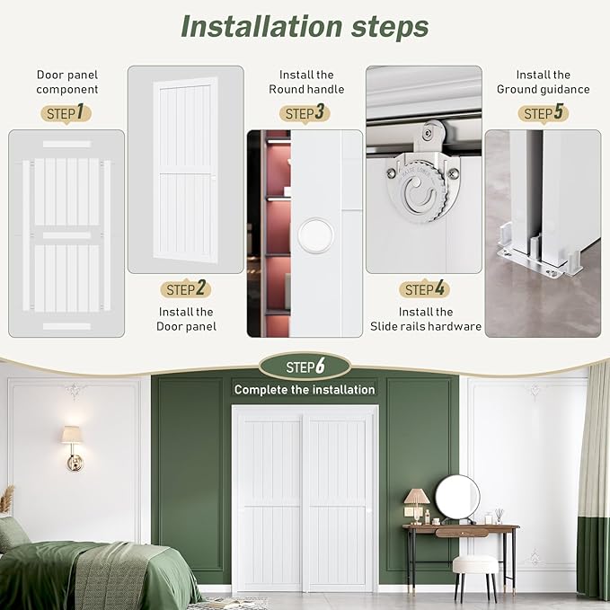 FREDBECK Sliding Closet Doors 60x80(Double 31inch),Bypass Barn Door with Hardware,for Bedroom,White,H Frame,Assemble Required