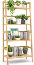 Homykic Ladder Shelf, 4-Tier Bamboo Ladder Bookshelf Small Bookcase, 49” Tall Open Display Shelves Wood Plant Stand Storage Rack for Living Room, Bathroom, Bedroom, Home Office
