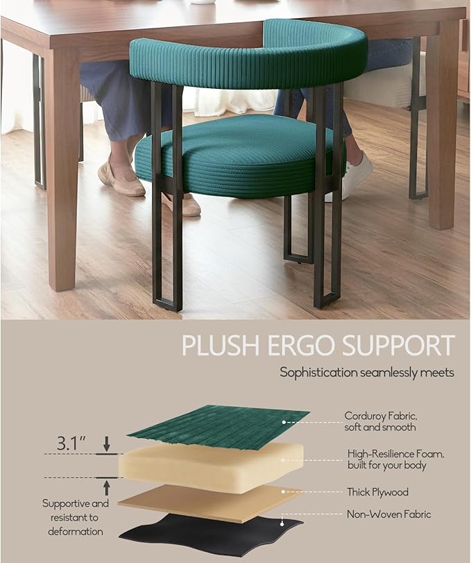 VIRRMO Boucle Dining Chair Corduroy Upholstered Dining Room Chairs Kitchen Chairs with Metal Legs Mid Century Modern Chair for Dining Room, Kitchen (Peacock Green, 1)