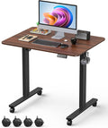 32" Small Electric Rolling Standing Desk Adjustable Height, Mobile Sit Stand up Desk with Lockable Casters for Home Office & Computer Workstation, Splice Board, 2 Hooks, Black Frame/Walnut Top