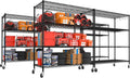 PrimeZone 5 Packs 55.5" W x 24" D x 80" H Heavy Duty Wire Storage Shelves with Wheels, 4 Tier Adjustable NSF Commercial Garage Shelving Unit, Rolling Metal Organizer Shelf Rack for Warehouse, Pantry