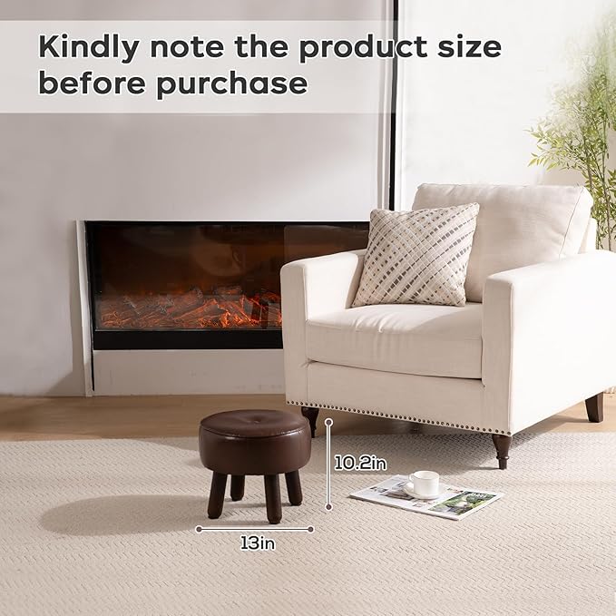 oakvivo Small Foot Stool Ottoman, Round Pouf Foot Rest, Footstool Ottomans with Rubber Legs Under Desk, Faux Leather Footrest for Couch, Living Room, Bedroom, Office, 13''L x 13''W x 10.2''H, Coffee