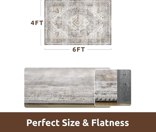 AMOAMI-4X6 Area Rugs for Living Room -Soft Vintage Bedroom Rugs-Non Slip Washable Rug-Throw for Living Room Bedroom Bedside Dining Room Office Grey