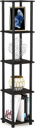 FURINNO Turn-N-Tube 5-Tier Corner Square Rack Display Shelf, Round, Espresso/Black