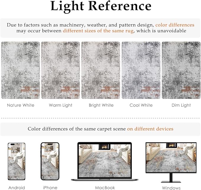 8x10 Washable Area Rug Rust Grey Abstract Non Slip Soft Low Pile Rug for Living Room Bedroom Dining Room Office Neutral Modern Indoor Throw Carpet for Home Decor