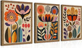 Framed Colorful Floral Wall Art Set of 3, Abstract Scandinavian Flower Canvas Wall Decor Paintings, Mid Century Modern Botanical Artwork Pictures Prints for Living Room Bedroom Dining Room 12x16 Inch