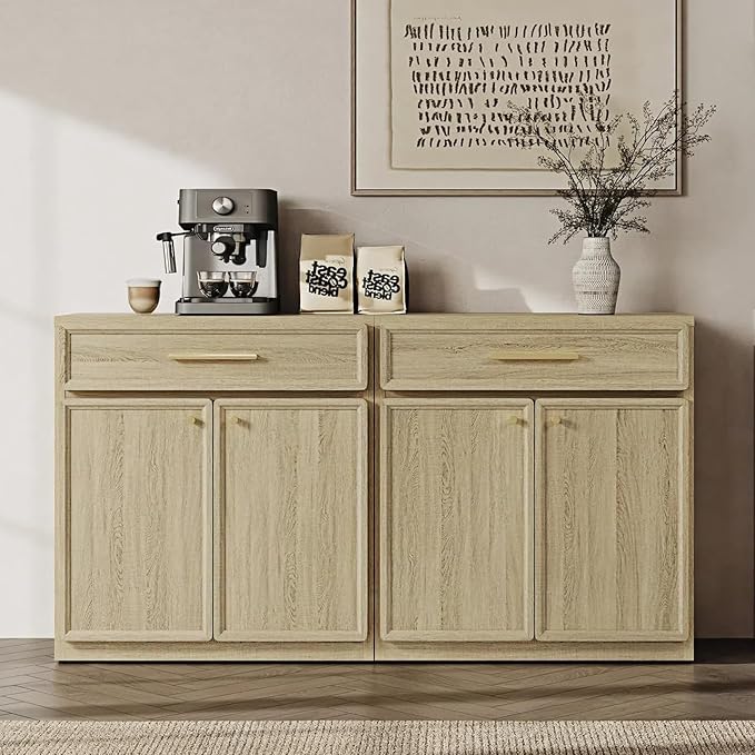 SICOTAS Buffet Cabinet with Storage Tall Modern Console Storage Cabinet with Doors and Shelves 90" Long Wooden Sideboard Credenza Buffet Table Coffee Bar for Living Room Kitchen Dining Room Entryway