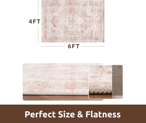 AMOAMI-4X6 Area Rugs for Living Room -Soft Vintage Bedroom Rugs-Non Slip Washable Rug-Throw for Living Room Bedroom Bedside Dining Room Offic - Pink