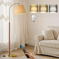 62.5" Gold Floor Lamp for Living Room Dimmable Standing Lamp with Remote & Foot Switch, 3 Color Temperatures Arc Tall Lamp Wood Mid Century Modern Floor Lamps for Bedroom Office, 9W Bulb Included