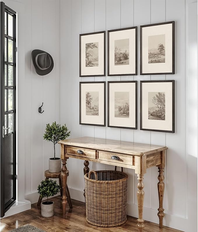 Joocrise Neutral Wall Art Decor Set of 6 Vintage Canvas Wall Art Rustic Farmhouse Wall Art Botanical Prints Country Pictures Neutral Vintage Artwork for Living Room Bedroom 8x10 Inch Wood Framed