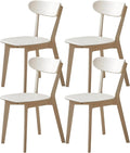 Modern Dining Chairs Set of 4, Solid Oak Wood Dining Chair with Comfortable Backrest, Sturdy Wooden Chairs for Kitchen, Dining Room, White