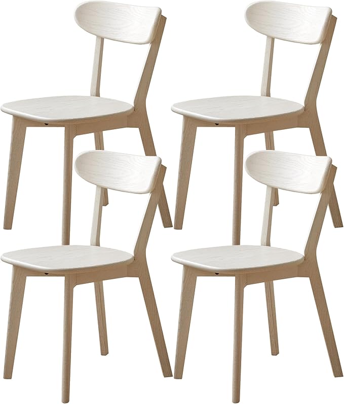 Modern Dining Chairs Set of 4, Solid Oak Wood Dining Chair with Comfortable Backrest, Sturdy Wooden Chairs for Kitchen, Dining Room, White