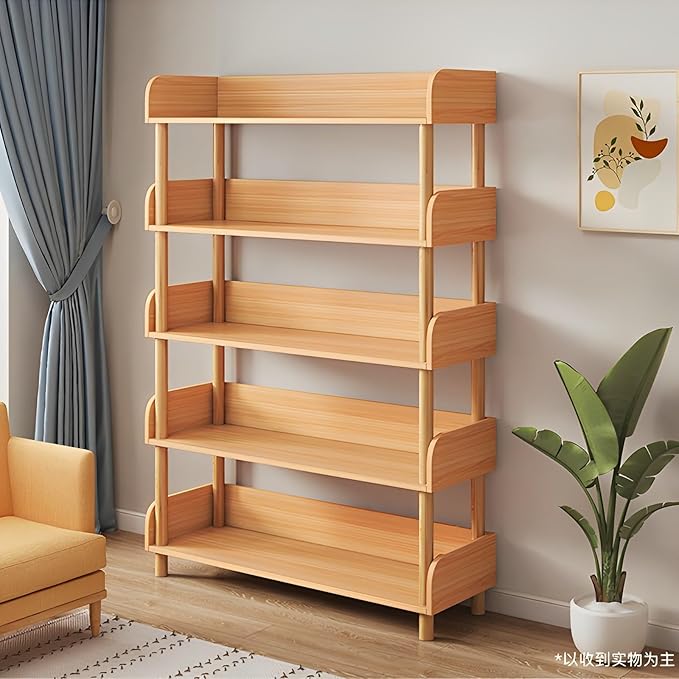 OSCHF 5-Tier Wooden Open Bookcase - Modern Display Bookshelf with Top Edge and Solid Wood Frame for Home and Office, Storage Cabinet, Oak