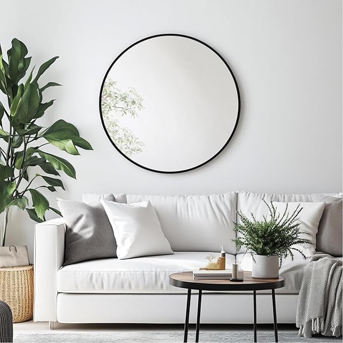 Oruii Round Mirror 30 inch, Black Round Mirror, Large Circle Mirrors Metal Frame, Black Circle Mirrors for Wall, Bathroom, Living Room, Dining Room, Entryway.