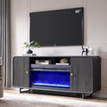 IFGET 70" Fluted Fireplace TV Stand for 80 Inch TV, Modern Entertainment Center w/36'' Electric Fireplace, Wood Media Console w/Curved Profile Design and Adjustable Shelves for Living Room, Dark Grey