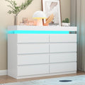 Gyfimoie 8 Drawer Dresser with Power Outlet, Dresser with LED Light, Modern Chest of Drawers for Closet, Double Wide Drawer Organizer Cabinet for Bedroom, Living Room (White, 8 Drawers)