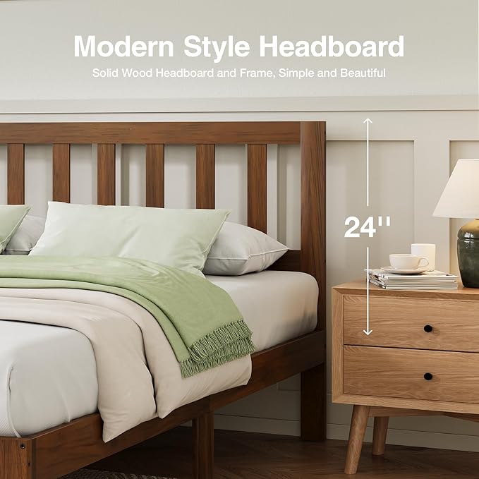 Novilla 12 Inch King Size Bed Frame Solid Wooden King Bed Frame and Headboard, King BedFrames with Classic Headboard, No Box Spring Needed, Easy Assembly, Walnut
