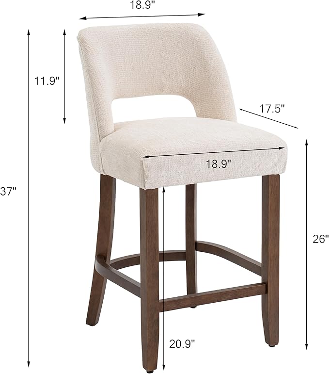 VKNOW Bar Stools Set of 6, 26" Upholstered Counter Height Bar Stools, Modern Counter Stools with Wood Legs for Kitchen Island Dining Room Bar, Beige