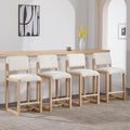 DUOMAY Modern Bar Stools Set of 4, 26" Counter Height Barstools, Sherpa Upholstered Kitchen Island Chair with Wood Legs for Home Bar Coffee Shop, White