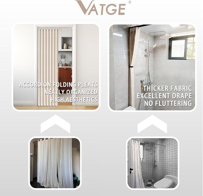 Vatge Closet Curtains, Accordion Style Door Curtains for Doorways, Pleated Folding Doors Curtain for Closet and Room Divider, 1 Panel, W39 x L78, Beige