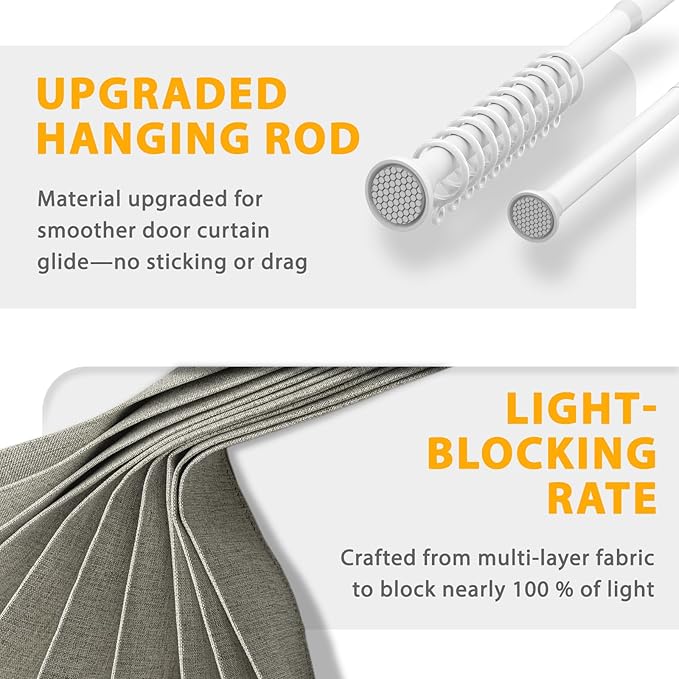 Jilron Accordion Door Curtain Set - 100% Blackout, with Curtain Rod Included, for Bedroom Privacy Protection (Grey-43 W x 78" L+Rod)