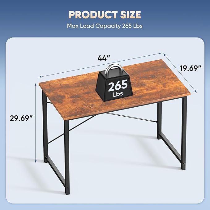 DUMOS 44 Inch Computer Desk for Home Office, Modern Study Work Table Simple Style for Bedroom, Writing Desks with X-Shaped Reinforcement, Rust