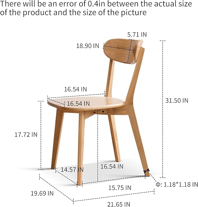 Modern Dining Chairs Set of 6, Solid Oak Wood Dining Chair with Comfortable Backrest, Sturdy Wooden Chairs for Kitchen, Dining Room