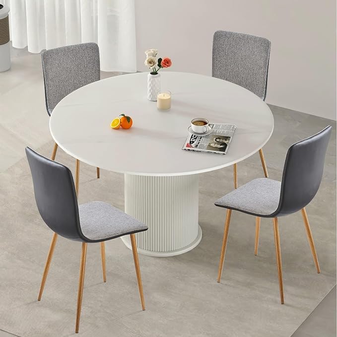 FurnitureR Dining Chairs Set of 4, Fabric Cushion Side Chairs Mid-Back with PU Back and Oak Metal Legs for Kitchen, Dining Room, or Living Area, Grey/Black