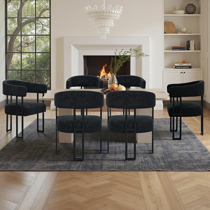 SIMTONAL Boucle Dining Chairs Set of 2-Black Accent Chairs with Arms, Soft Teddy Fleece Upholstered Armchairs for Kitchen Dining Living Room