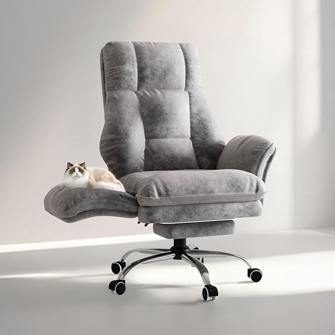 Big and Tall Office Chair, Flip Armrests for Pets & Cross Legged Sitting, Executive Ergonomic Computer Gaming Chair with Foot Rest, Premium Tech Fabric Wide Seat Reclining Desk Chair